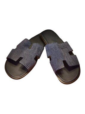 HERMES Matte Lizard Izmir Sandals Iconic H Cutout Shoes EU 41 Flip Flops Italy